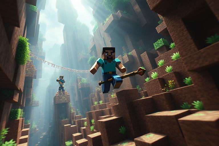 AI-generated cinematic Minecraft parkour scene with dramatic lighting