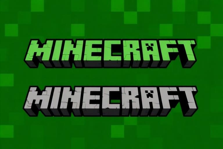 Minecraft-style logo and title text designs in green blocky font