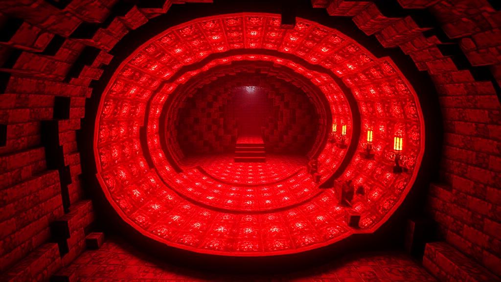 Minecraft redstone circular build with glowing redstone dust in a circle pattern