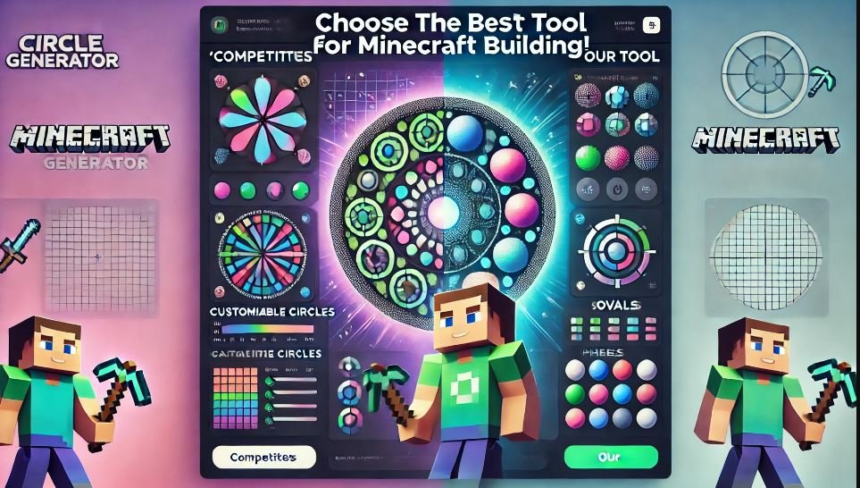 Comparison of Minecraft circle generator tools showing basic competitor tools and advanced features of our tool, including customizable shapes and easy-to-use interface.